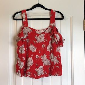 Red and whit floral pattern off the shoulder tank